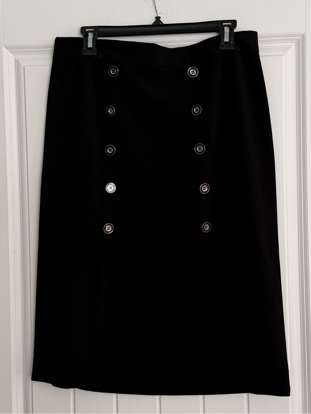 New York & Company Black Midi Skirt with Double-Breasted Button Detail Size 12